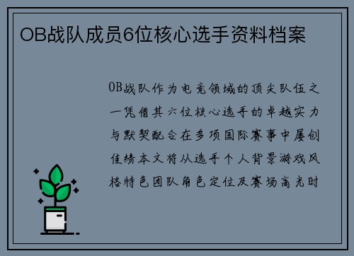 OB战队成员6位核心选手资料档案